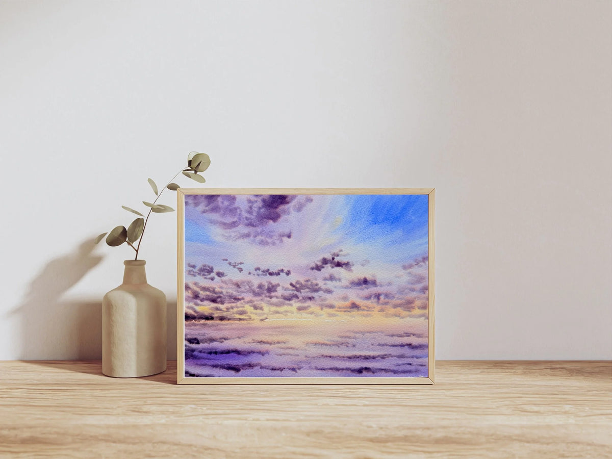 Purple Sunrise Over the Sea - Original Watercolor Painting