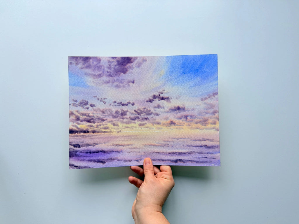 Purple Sunrise Over the Sea - Original Watercolor Painting