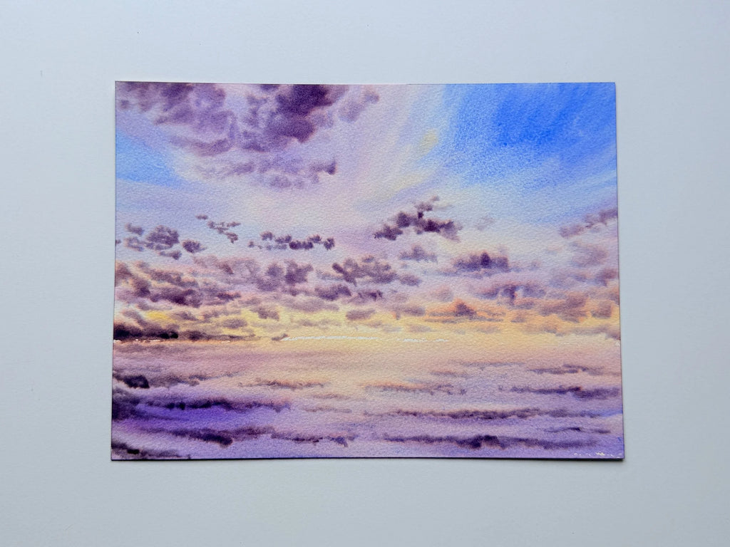 Purple Sunrise Over the Sea - Original Watercolor Painting
