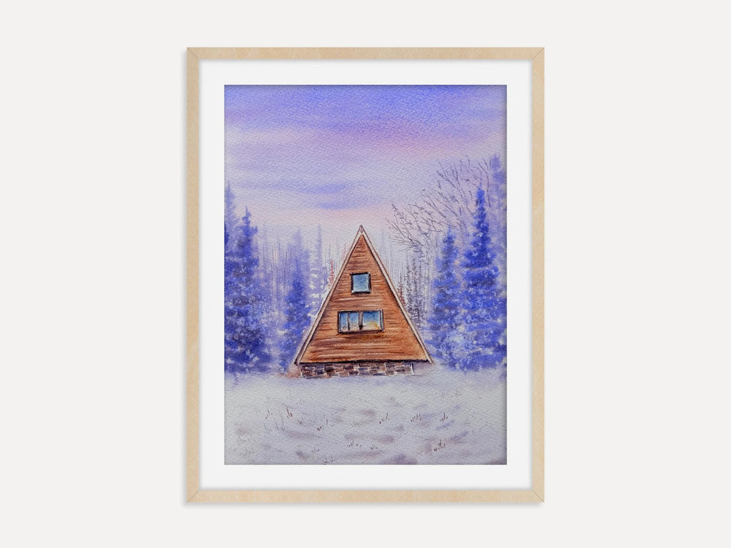 Snowy Winter Cabin and Purple Haze  - Original Watercolor Paintings