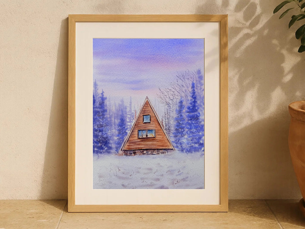 Snowy Winter Cabin and Purple Haze  - Original Watercolor Paintings