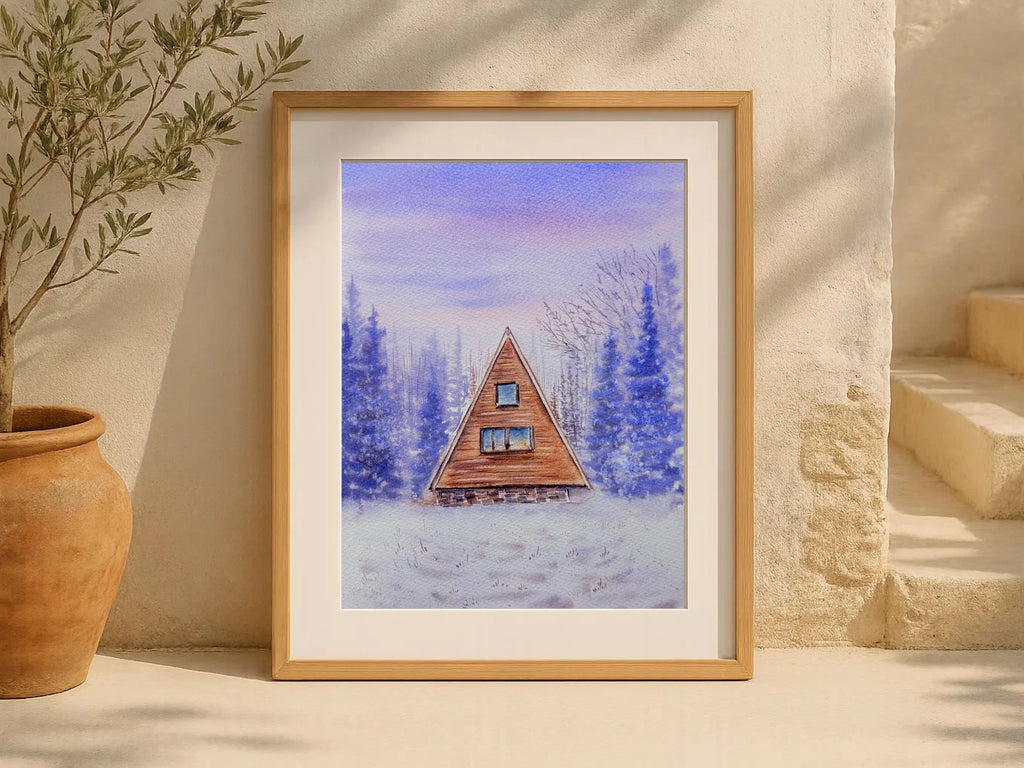 Snowy Winter Cabin and Purple Haze  - Original Watercolor Paintings