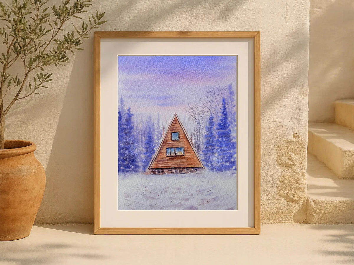 Snowy Winter Cabin and Purple Haze  - Original Watercolor Paintings