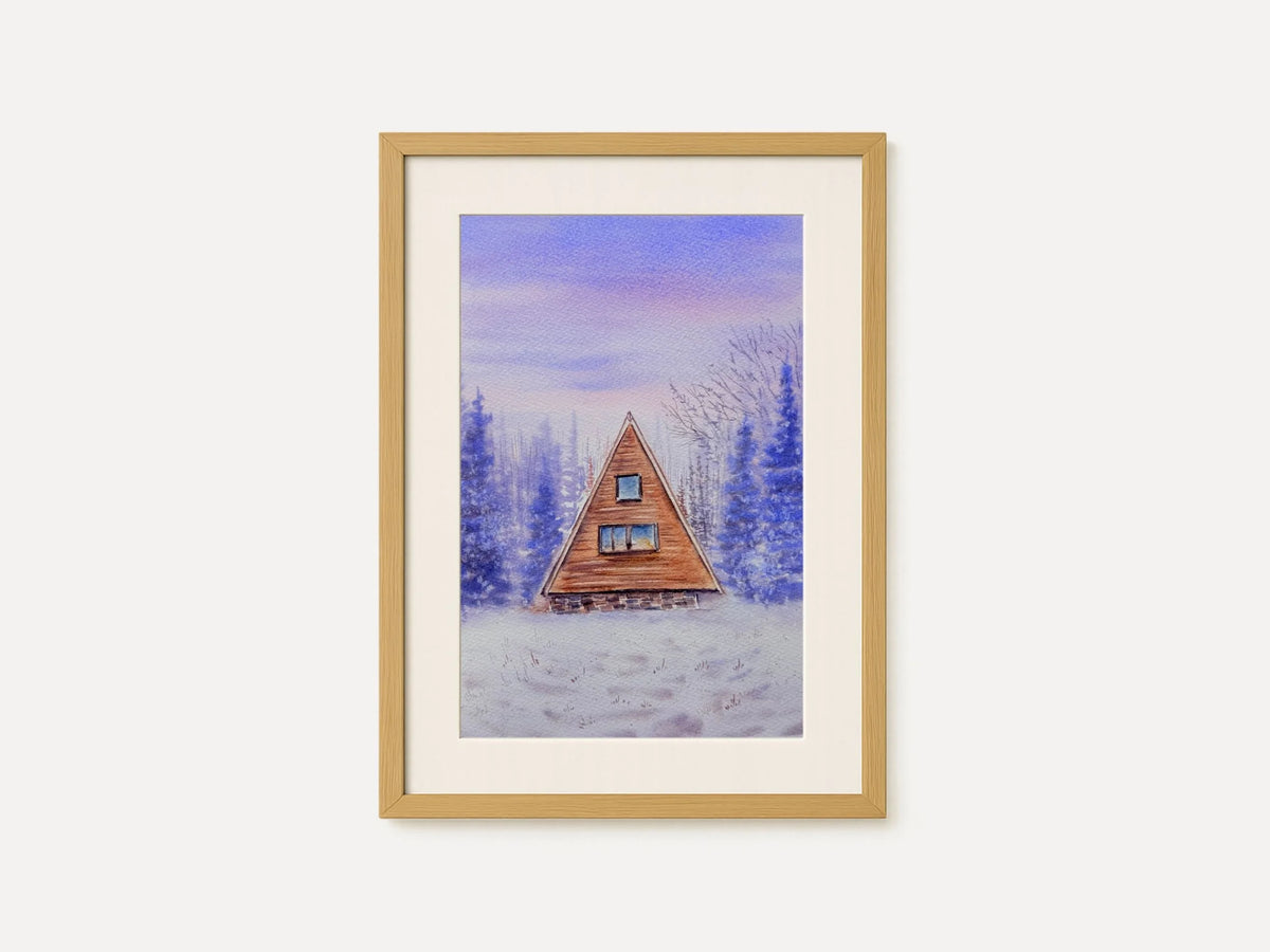 Snowy Winter Cabin and Purple Haze  - Original Watercolor Paintings