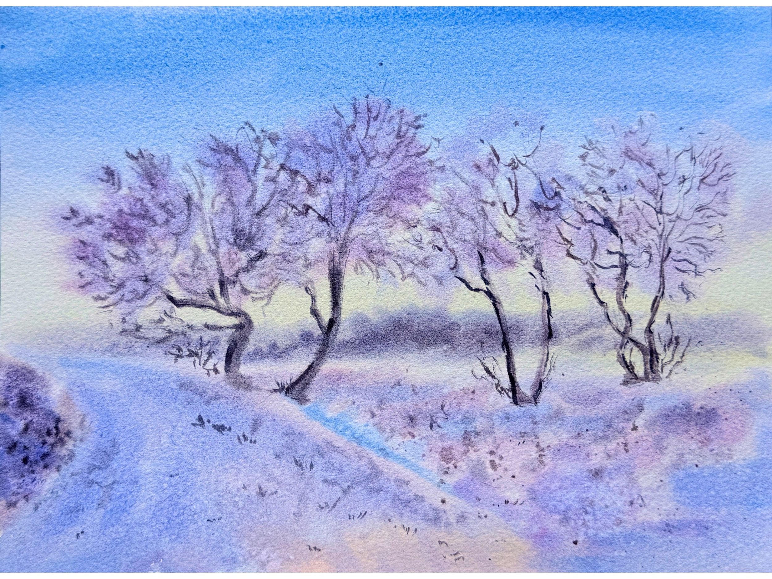 Loose Winter Landscape - Original Watercolor Painting