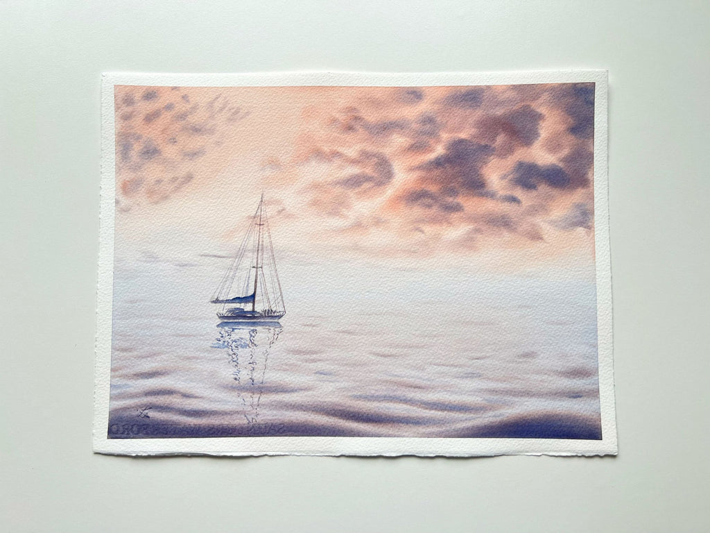 Peachy Sunset - Original Seascape Watercolour Painting