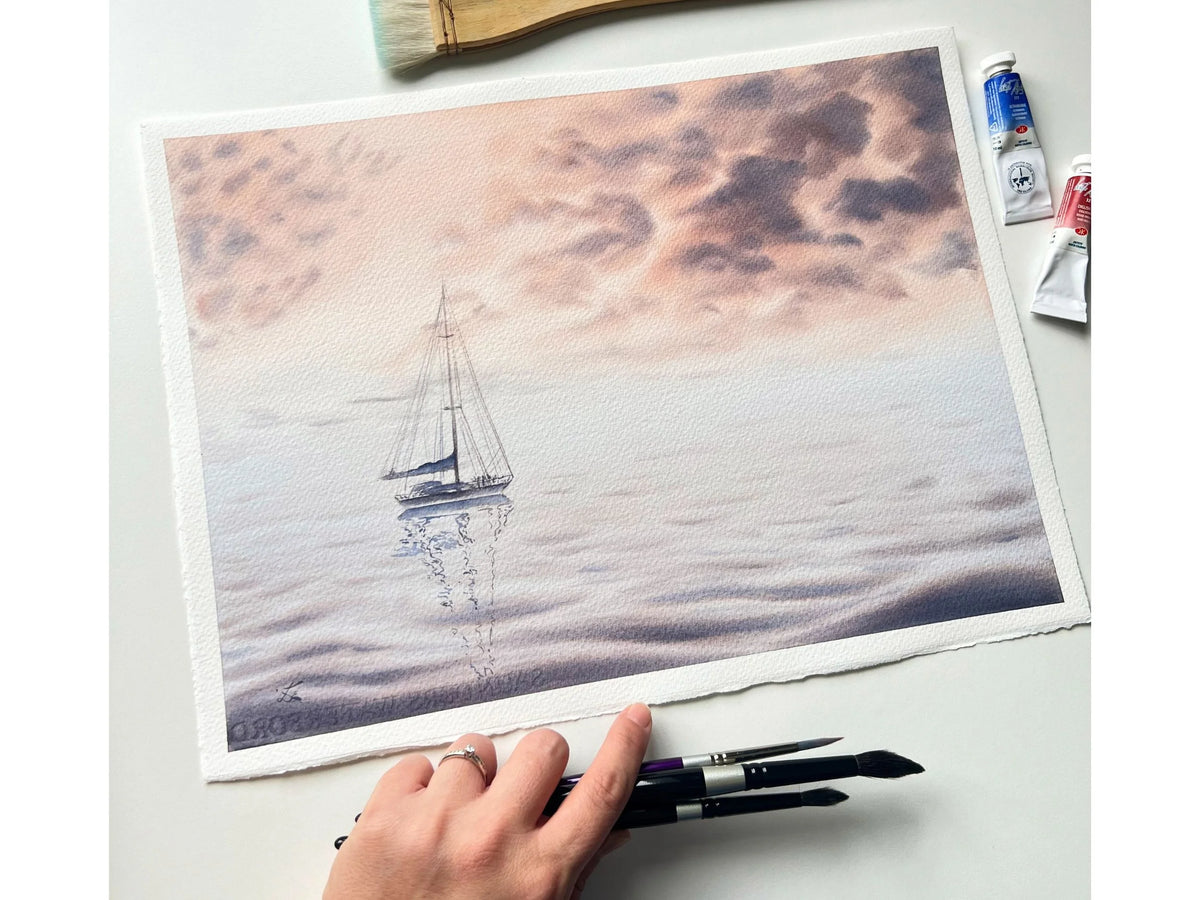 Peachy Sunset - Original Seascape Watercolour Painting