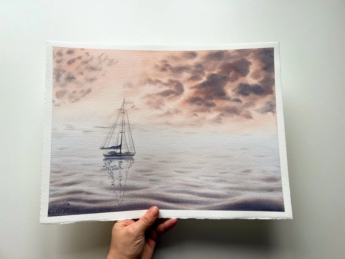 Peachy Sunset - Original Seascape Watercolour Painting