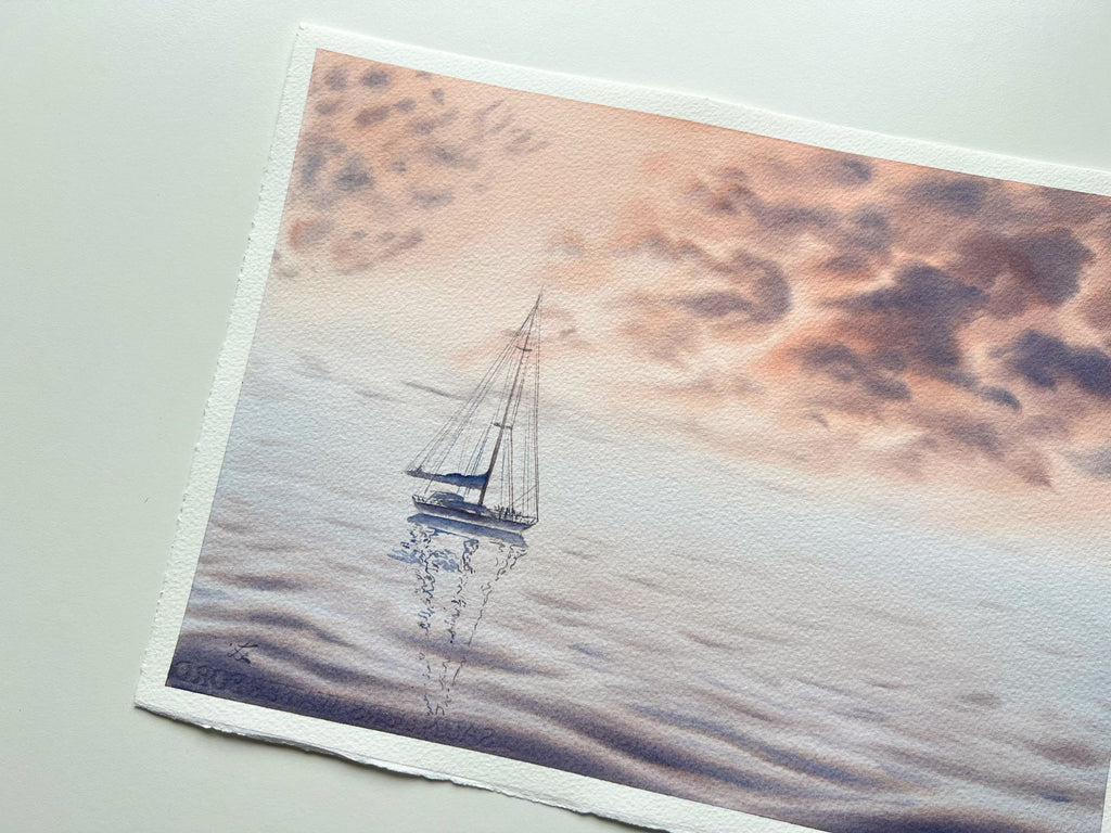 Peachy Sunset - Original Seascape Watercolour Painting