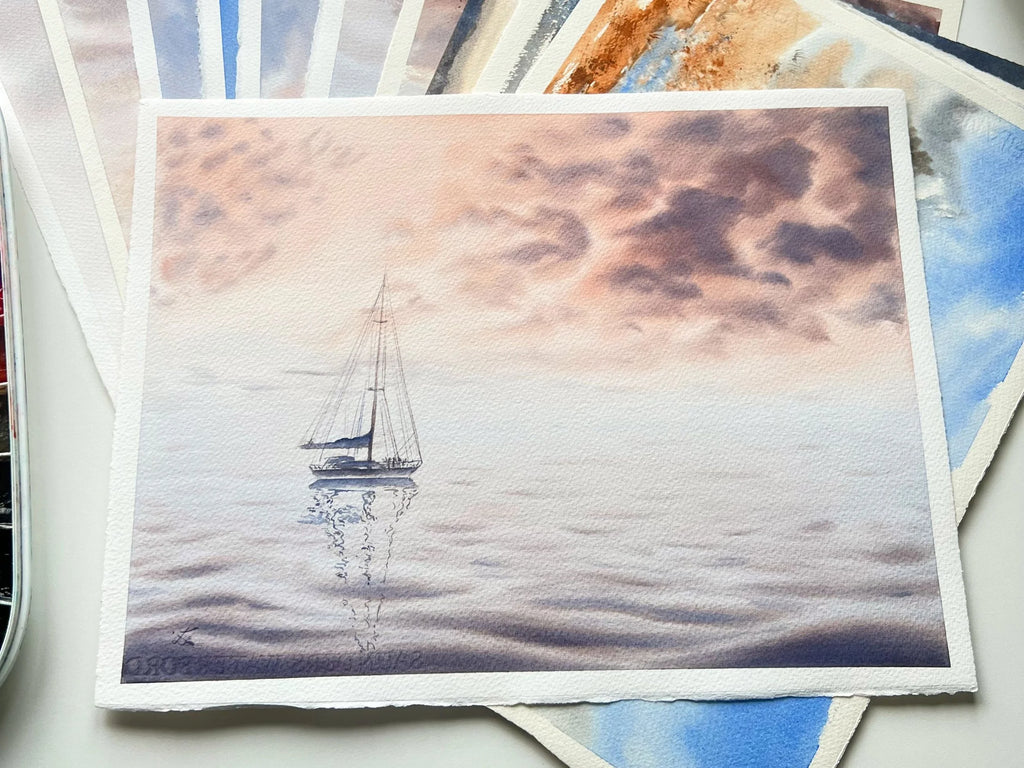 Peachy Sunset - Original Seascape Watercolour Painting