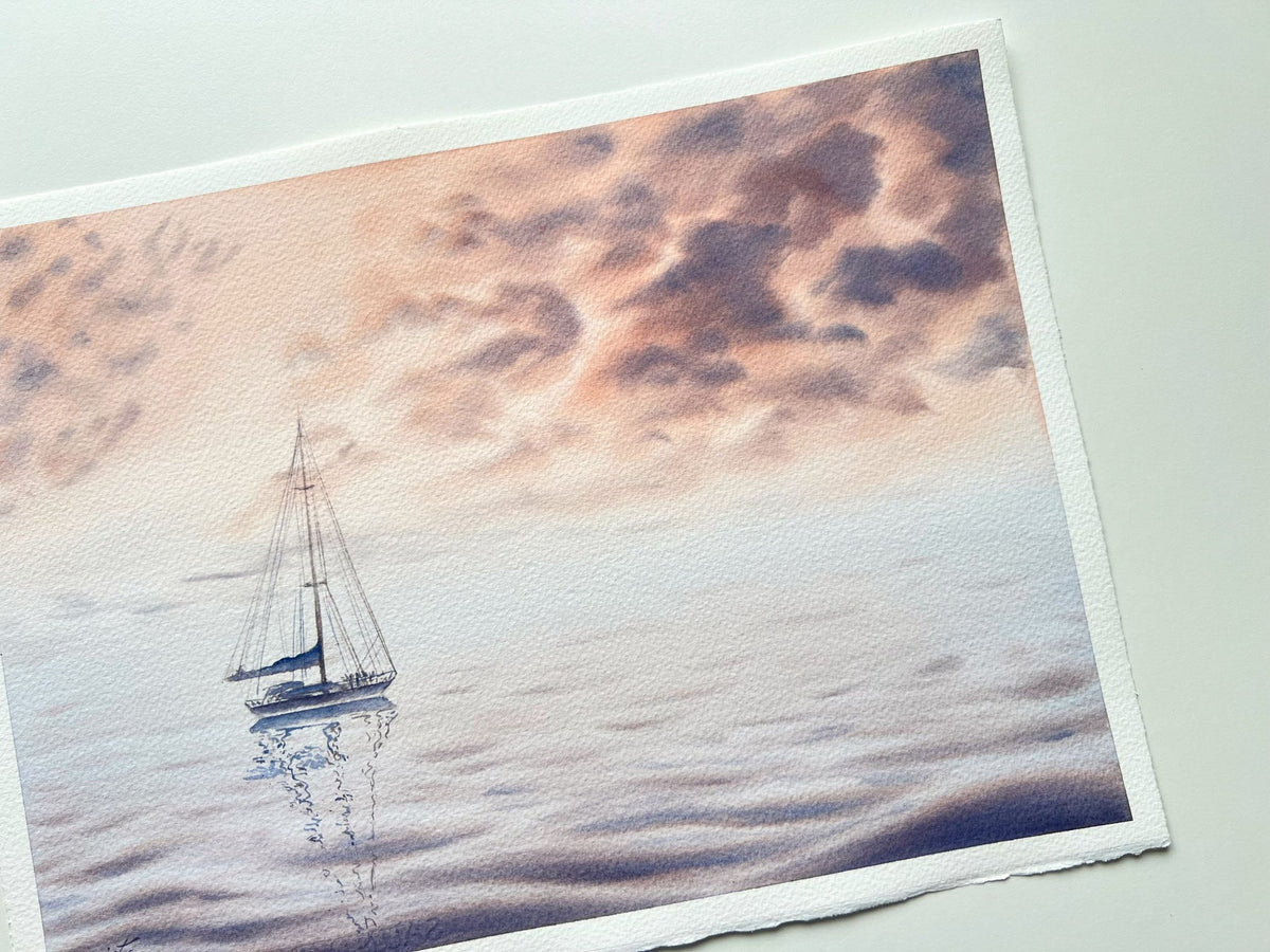 Peachy Sunset - Original Seascape Watercolour Painting