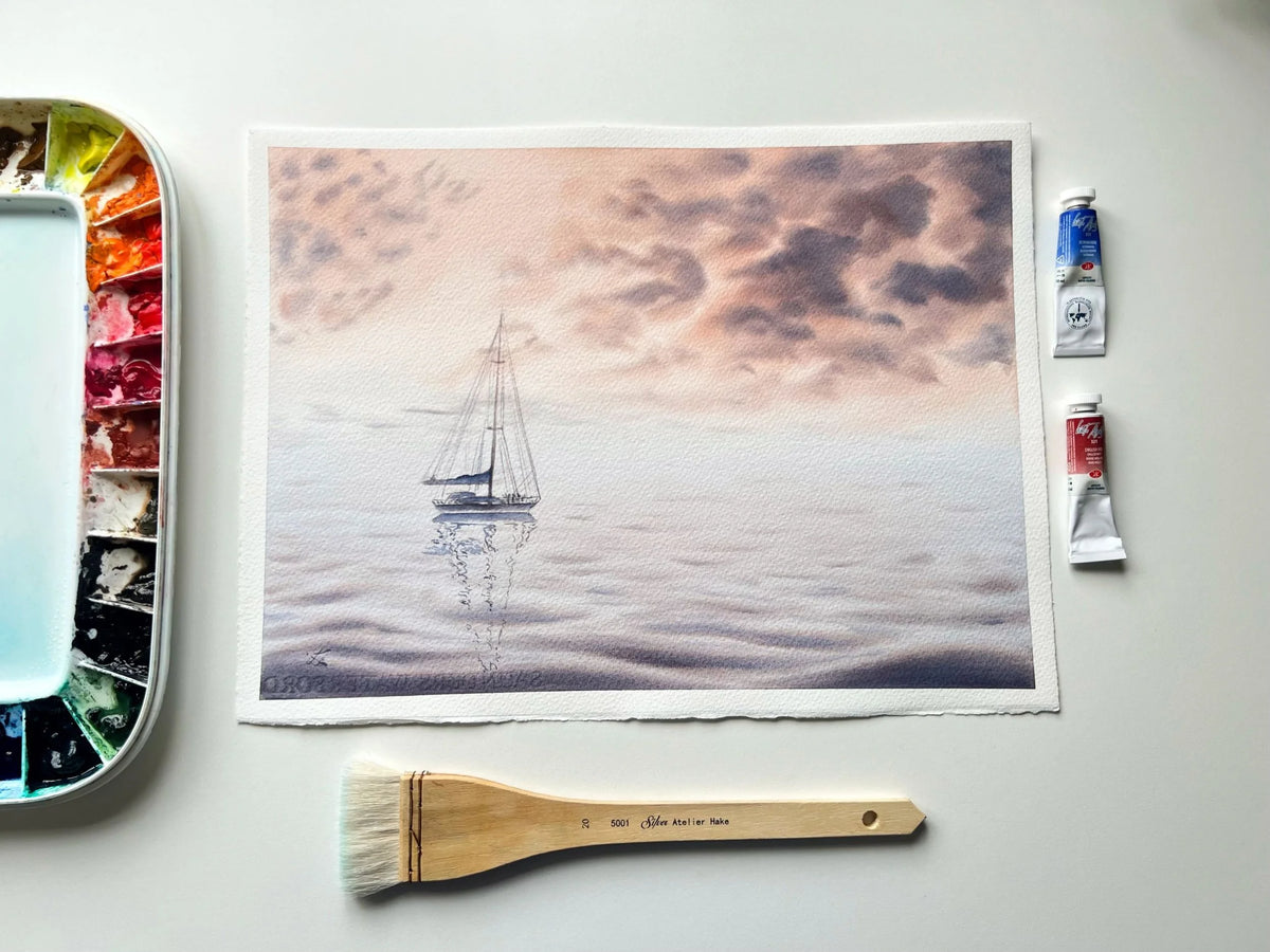 Peachy Sunset - Original Seascape Watercolour Painting