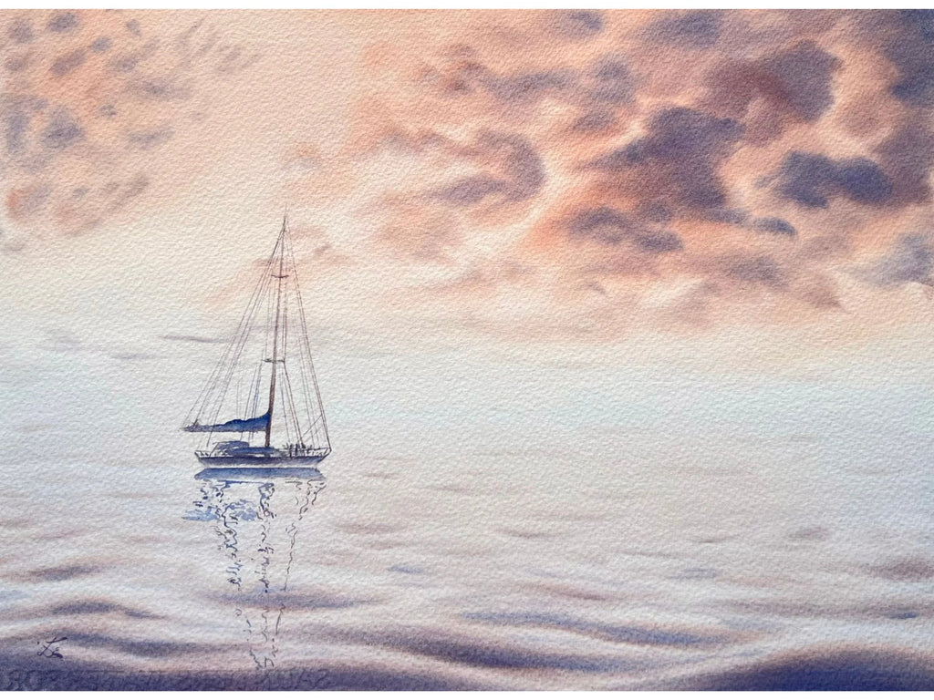 Peachy Sunset - Original Seascape Watercolour Painting
