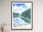 Snowy Lake with Pine Trees - Art Print