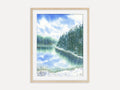 Snowy Lake with Pine Trees - Art Print