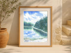 Snowy Lake with Pine Trees - Art Print