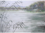 River Reflections - Original Watercolor Painting of Lake Landscape with Soft Reeds