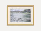 River Reflections - Original Watercolor Painting of Lake Landscape with Soft Reeds