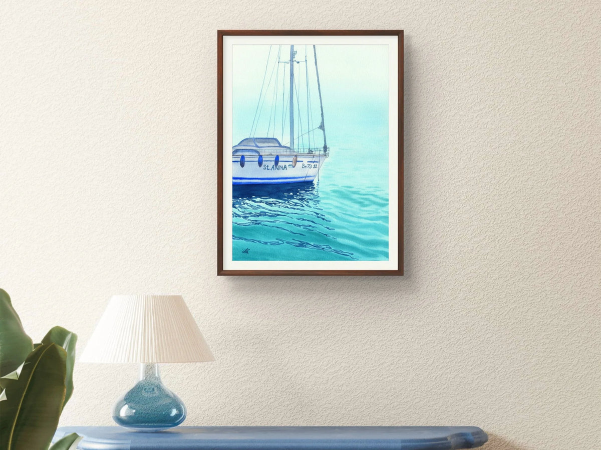St. Anna – Art Print of a Blue Sailboat