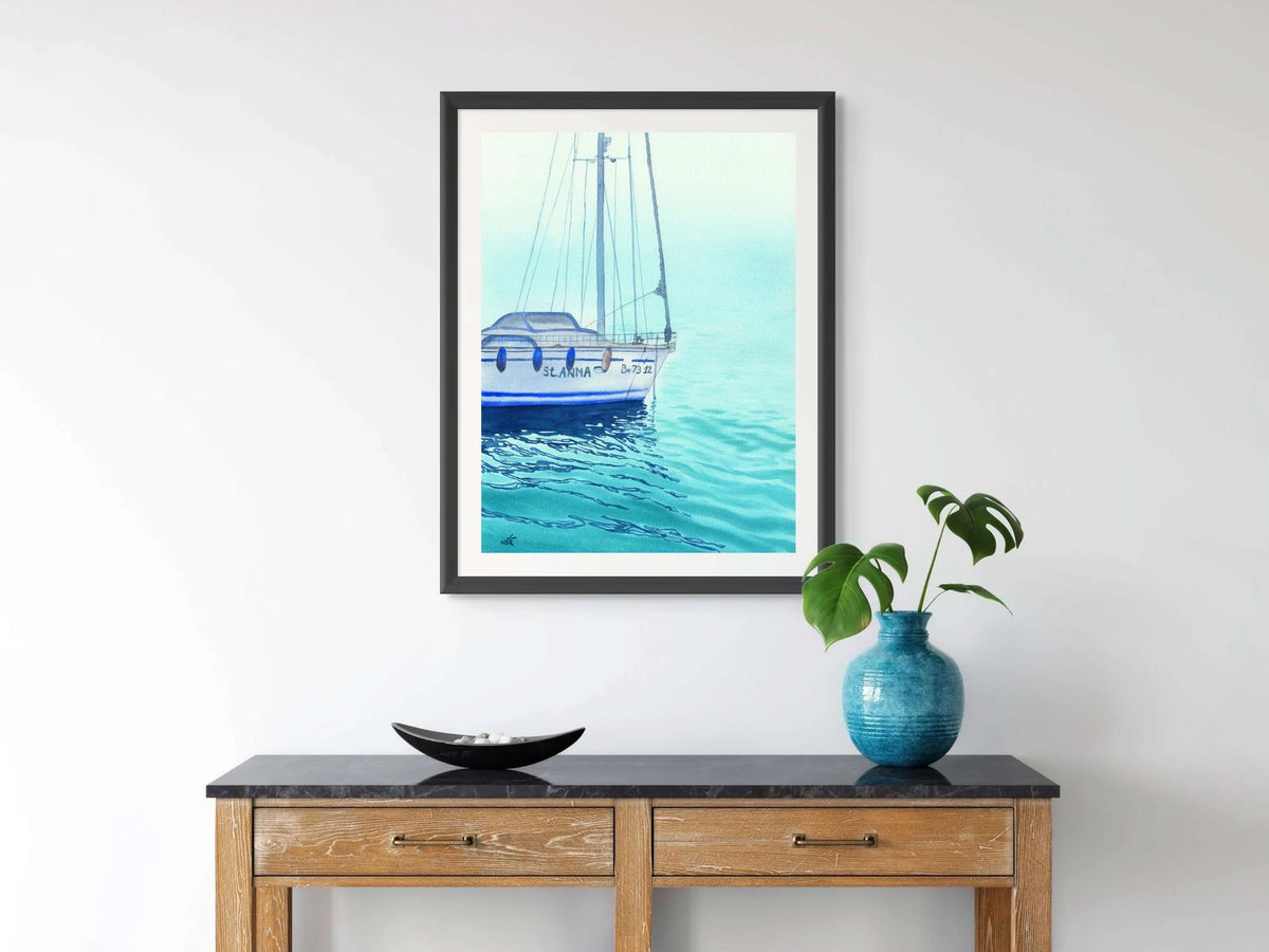 St. Anna – Art Print of a Blue Sailboat