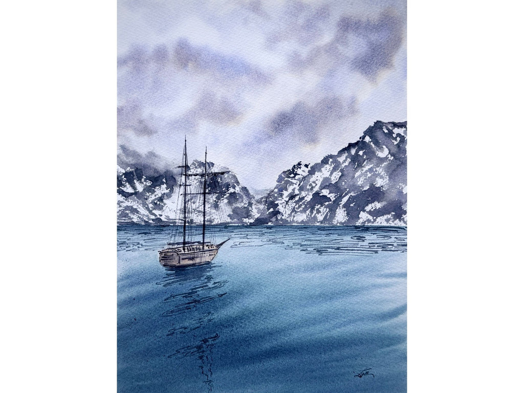 Sail Towards The Mountains - Original Watercolor Painting