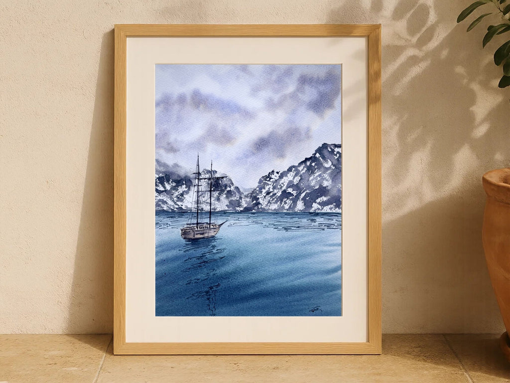 Sail Towards The Mountains - Original Watercolor Painting