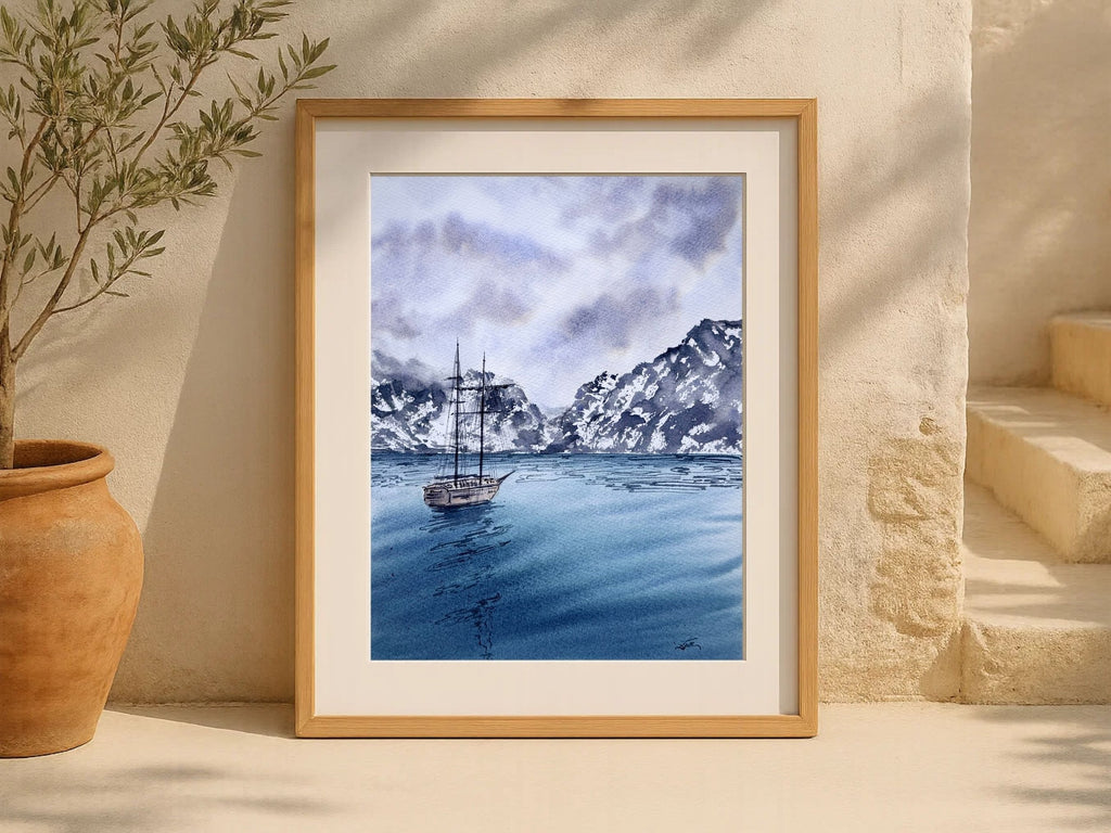 Sail Towards The Mountains - Original Watercolor Painting
