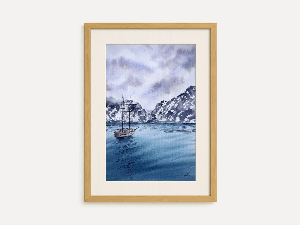 Sail Towards The Mountains - Original Watercolor Painting