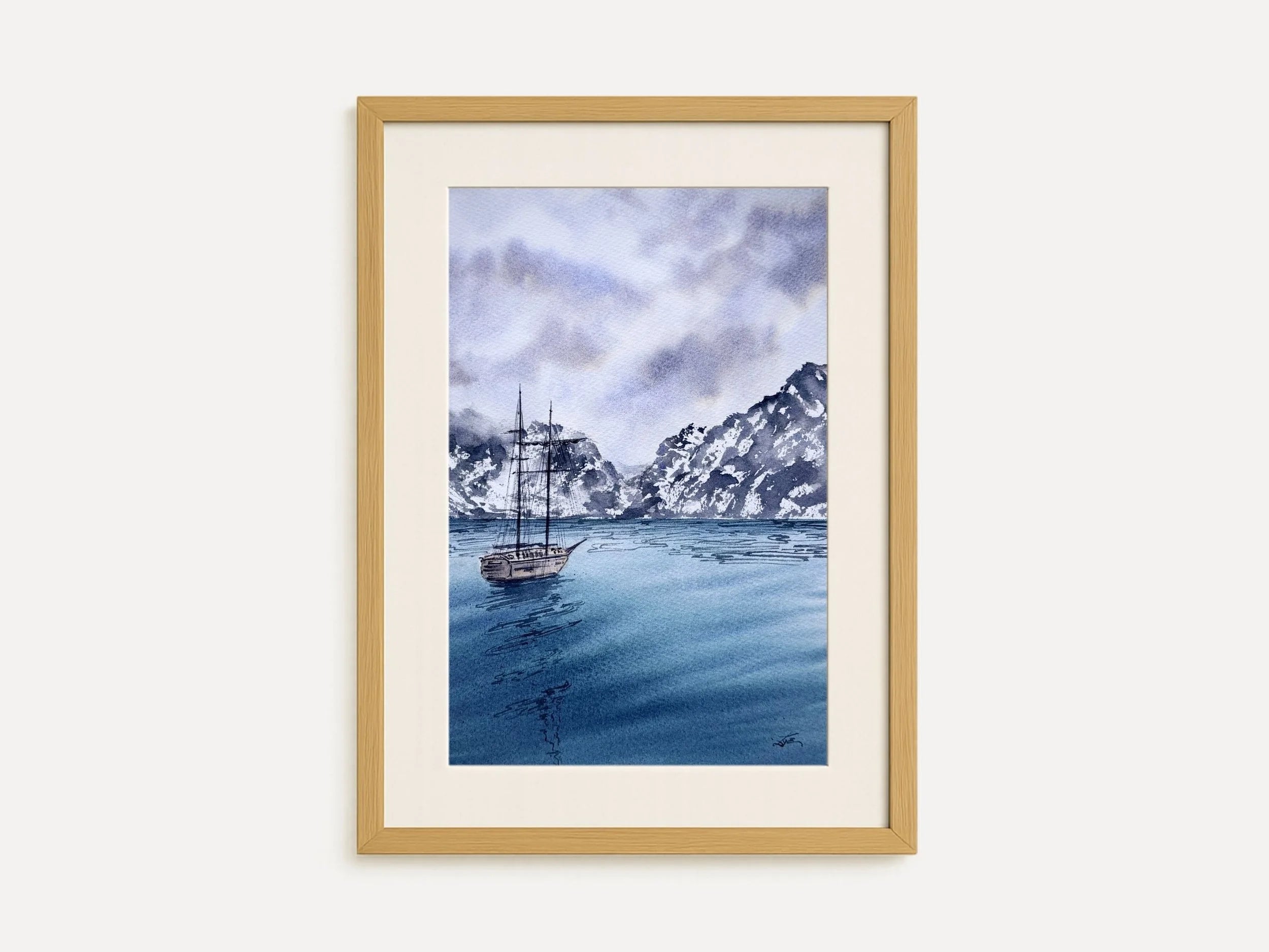 Sail Towards The Mountains - Original Watercolor Painting