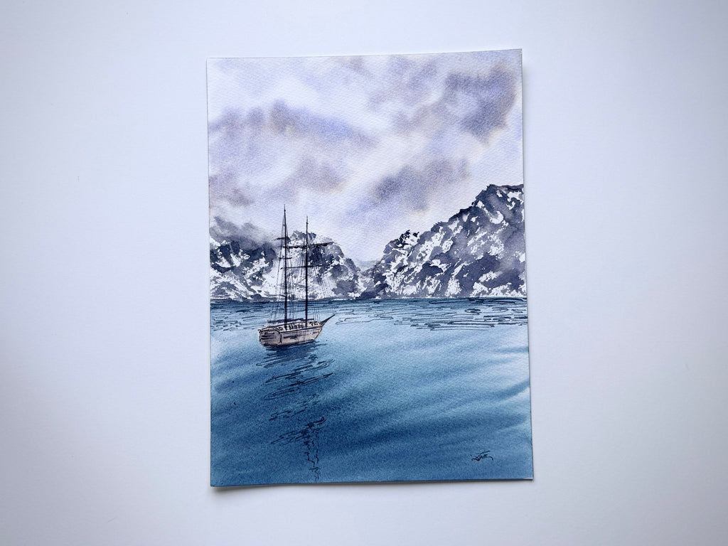 Sail Towards The Mountains - Original Watercolor Painting