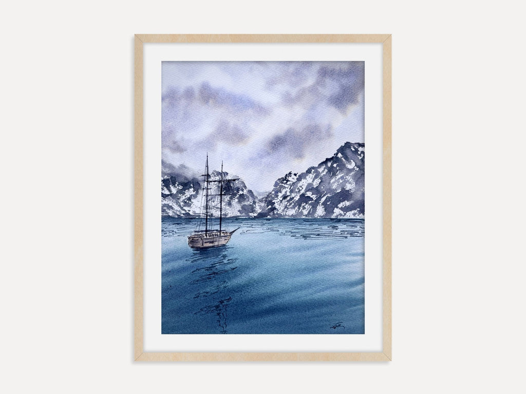 Sail Towards The Mountains - Original Watercolor Painting