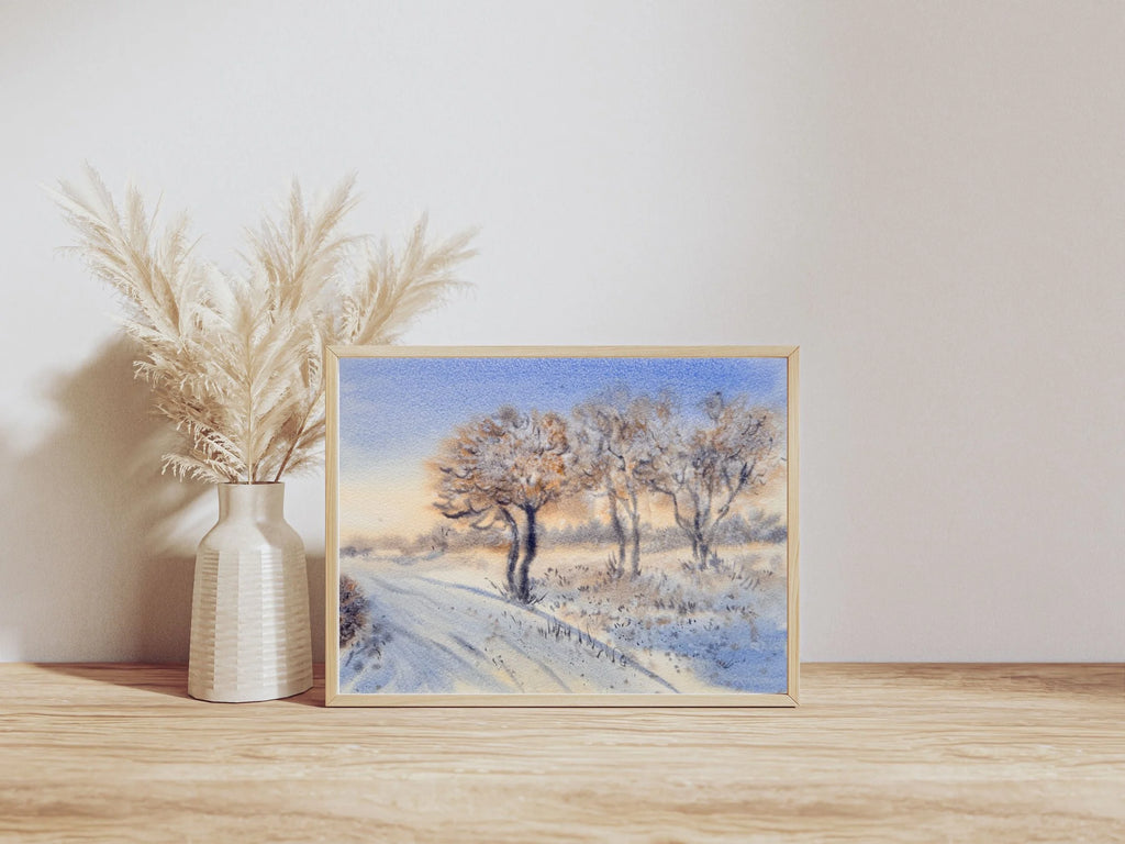 Snowy Winter Landscape - Original Watercolor Painting