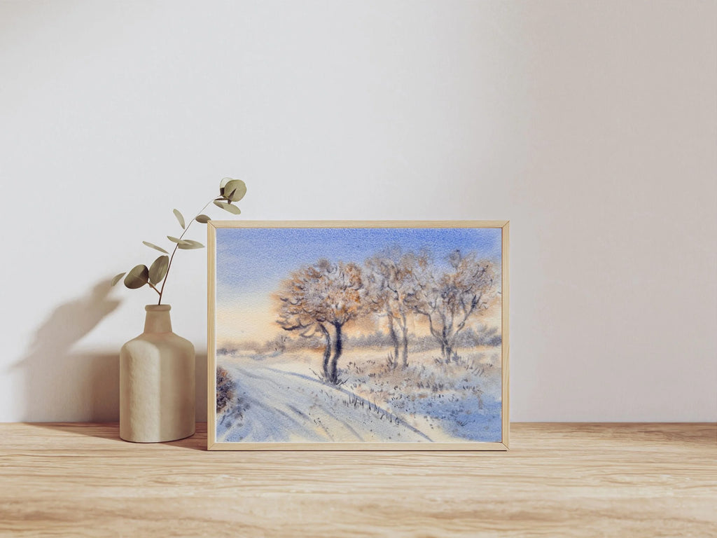 Snowy Winter Landscape - Original Watercolor Painting