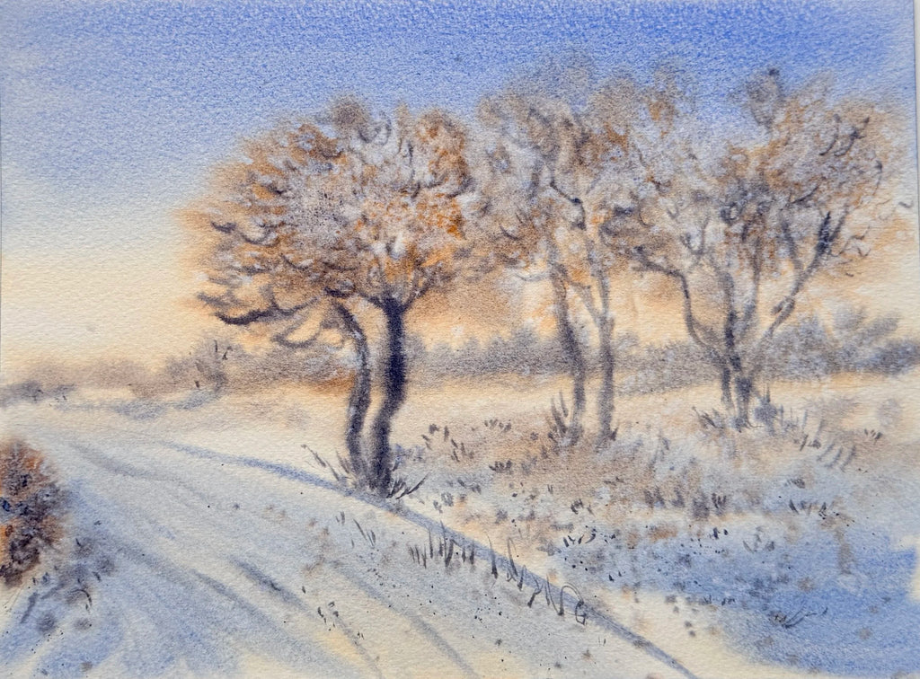 Snowy Winter Landscape - Original Watercolor Painting