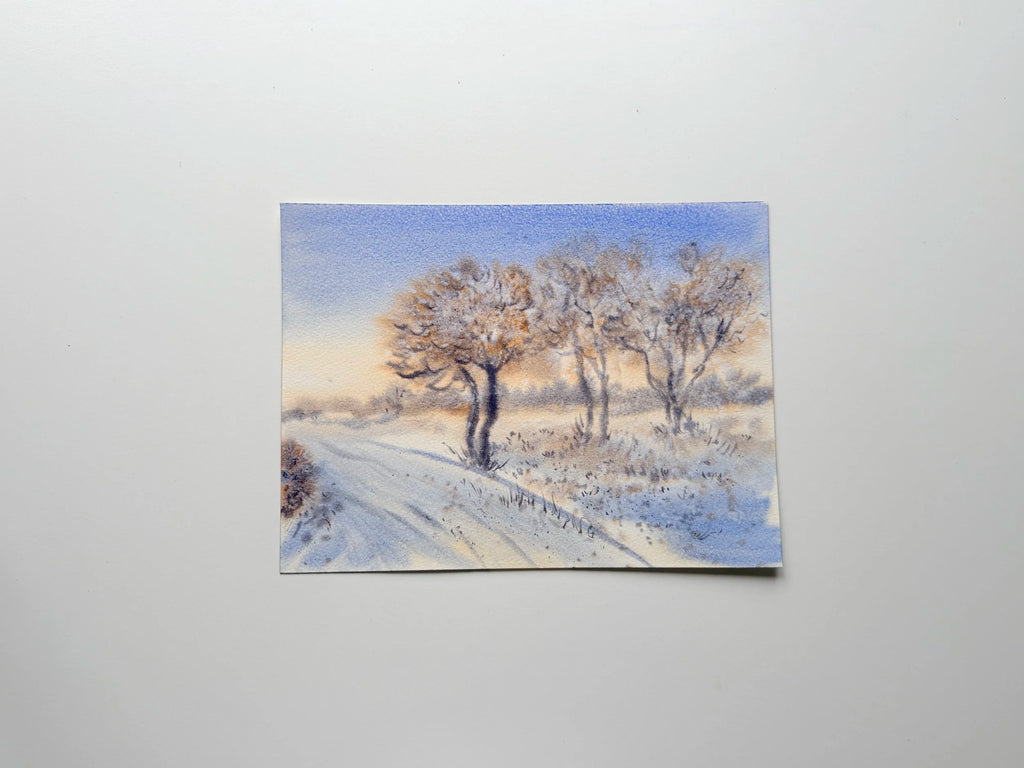 Snowy Winter Landscape - Original Watercolor Painting