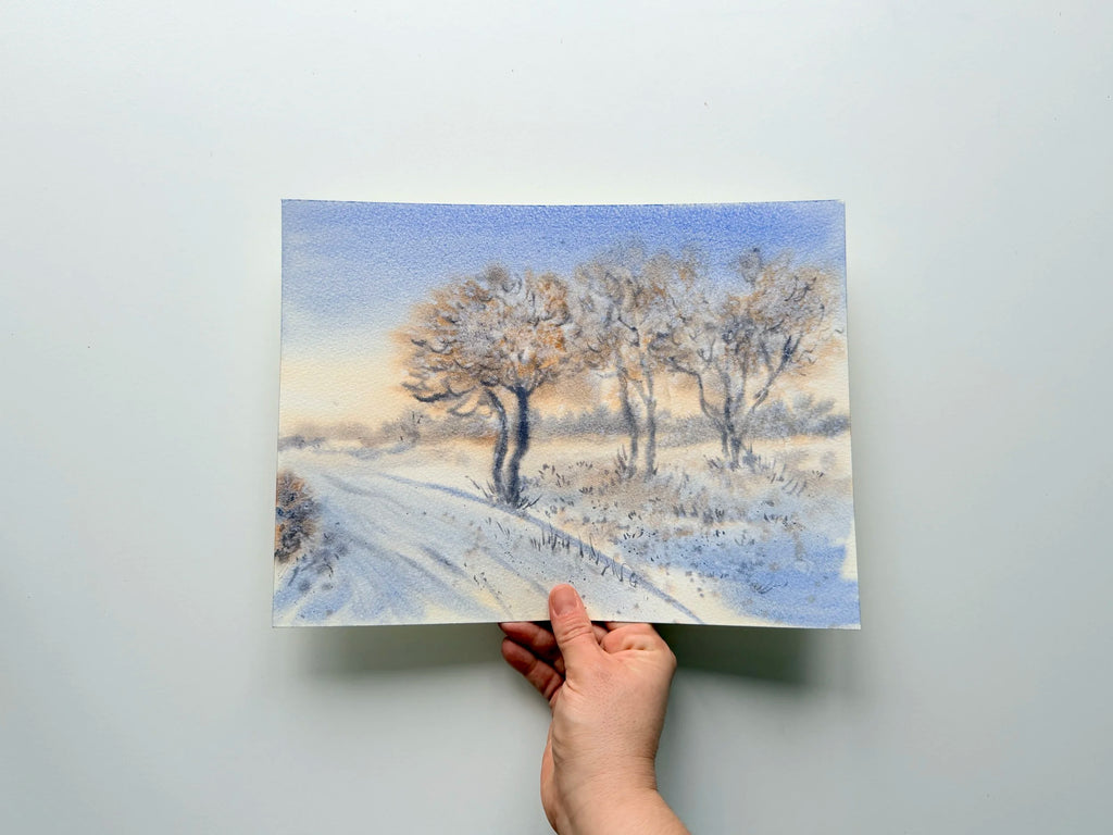 Snowy Winter Landscape - Original Watercolor Painting