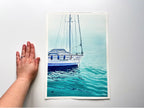 St. Anna - Original Watercolor Painting of a Blue Sailboat