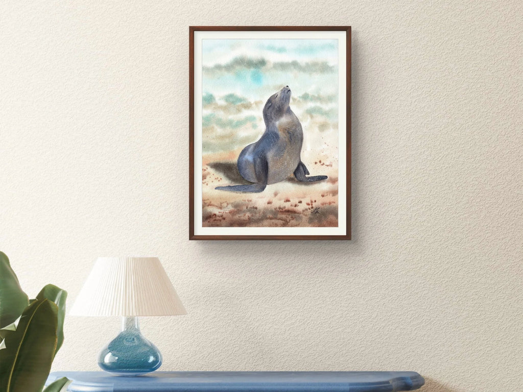 Sunbathing Seal - Art Print