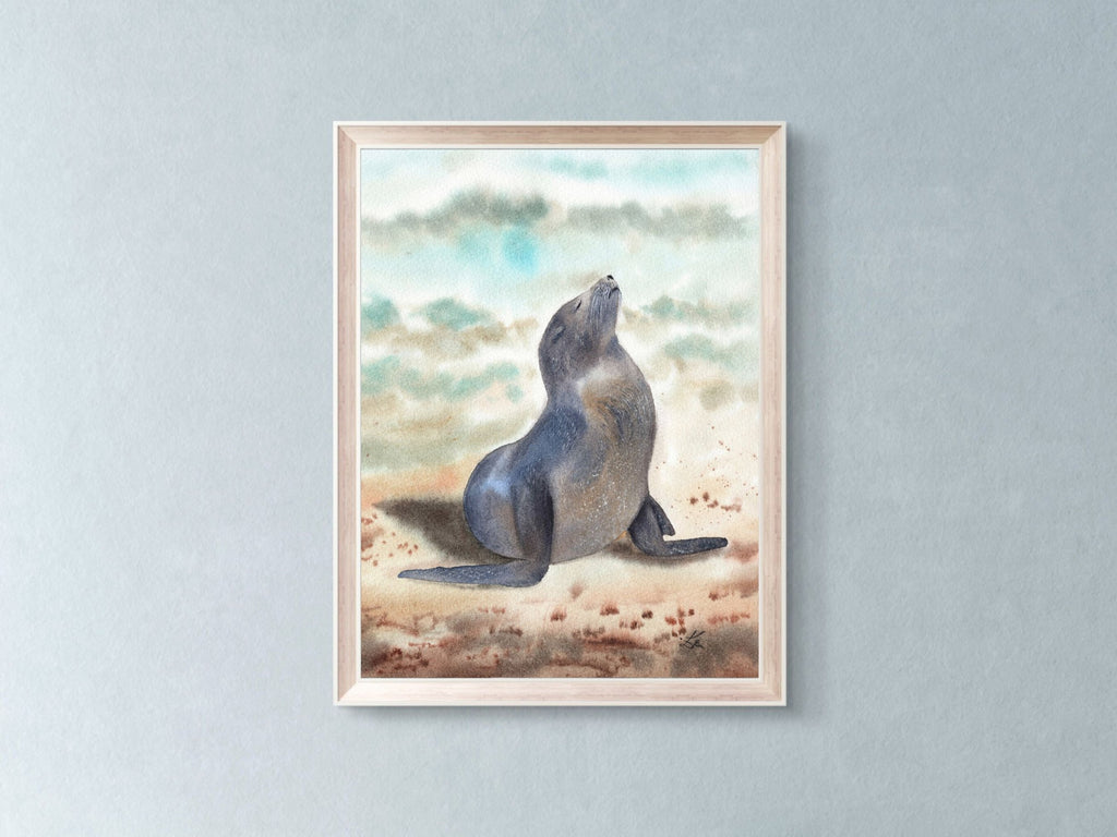 Sunbathing Seal - Art Print