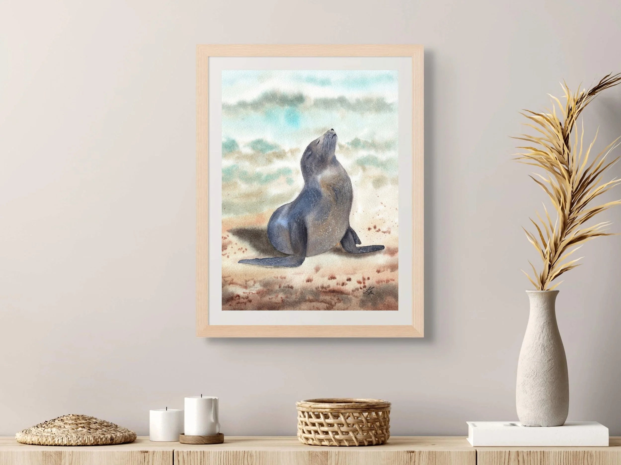 Sunbathing Seal - Art Print