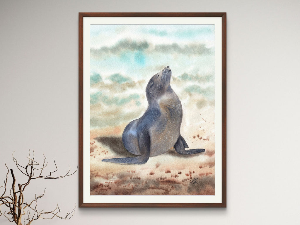 Sunbathing Seal - Art Print
