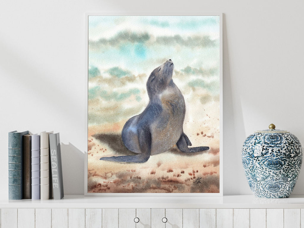 Sunbathing Seal - Art Print
