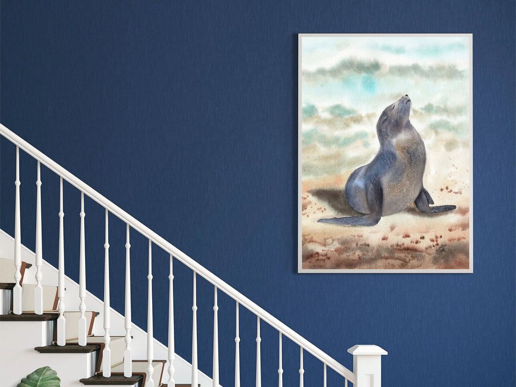 Sunbathing Seal - Art Print