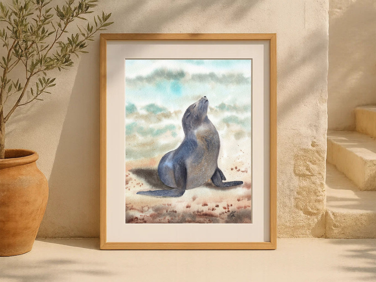 Sunbathing Seal - Art Print