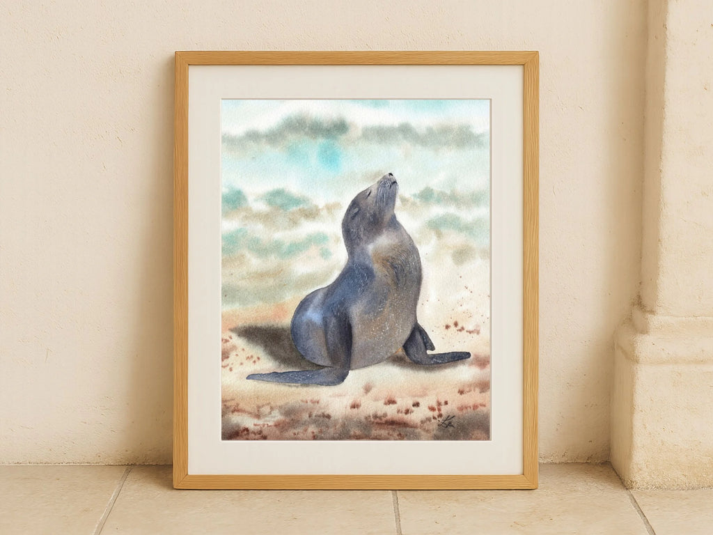 Sunbathing Seal - Art Print