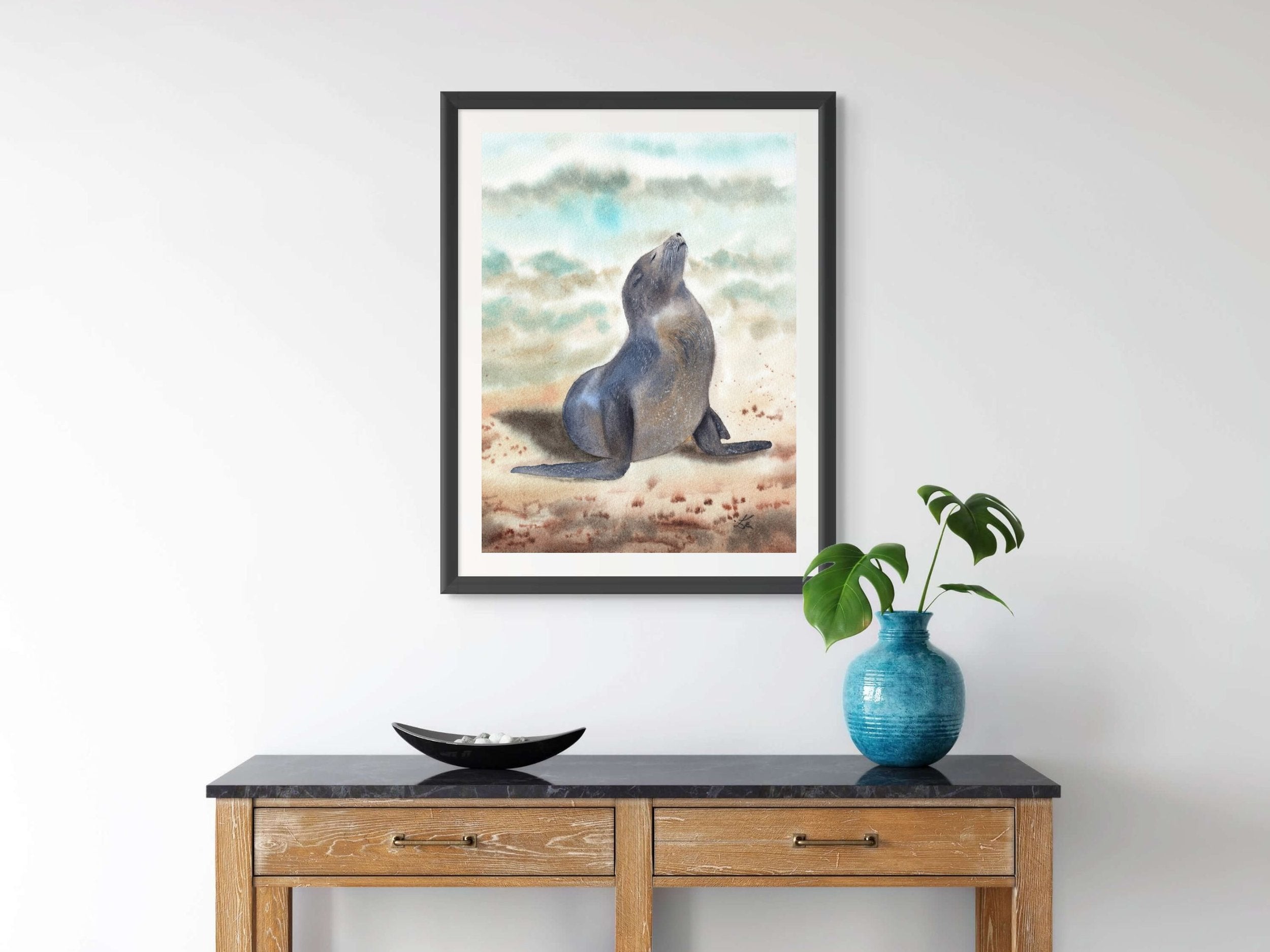 Sunbathing Seal - Art Print
