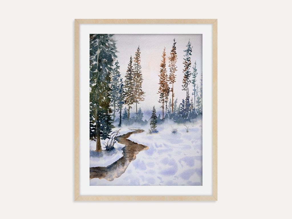The Aroma of the Pine Trees - Original Watercolor Painting of Wintery Scene with Pine Trees
