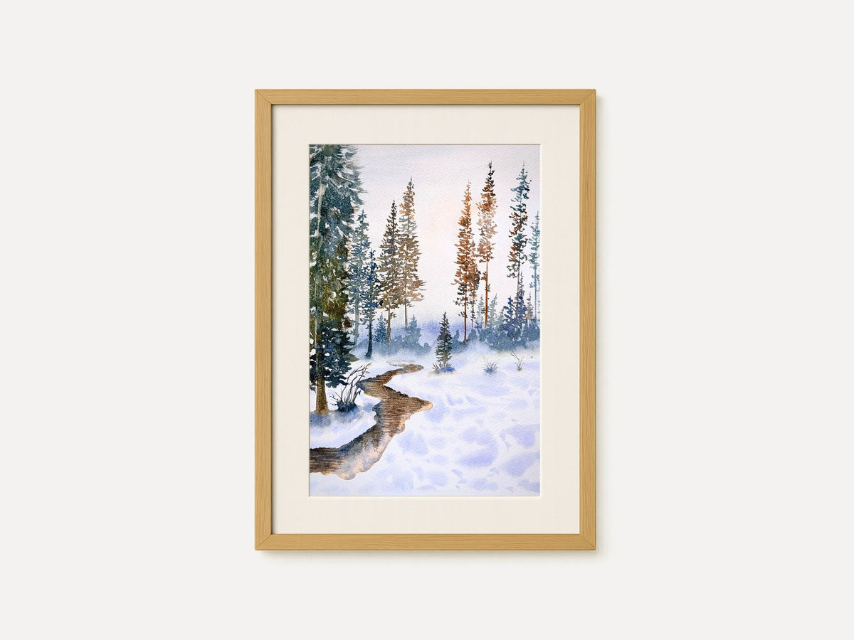 The Aroma of the Pine Trees - Original Watercolor Painting of Wintery Scene with Pine Trees
