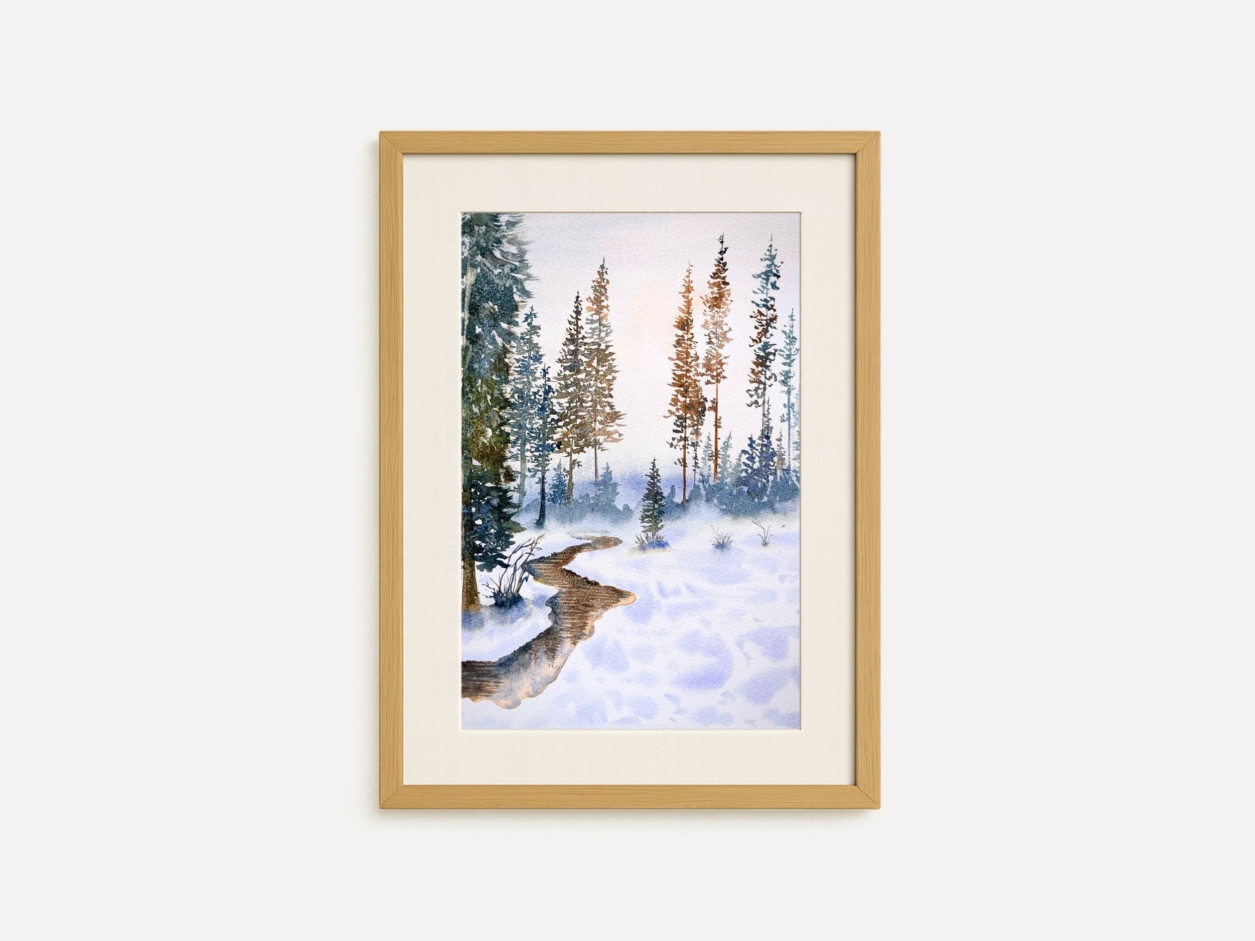 The Aroma of the Pine Trees - Original Watercolor Painting of Wintery Scene with Pine Trees