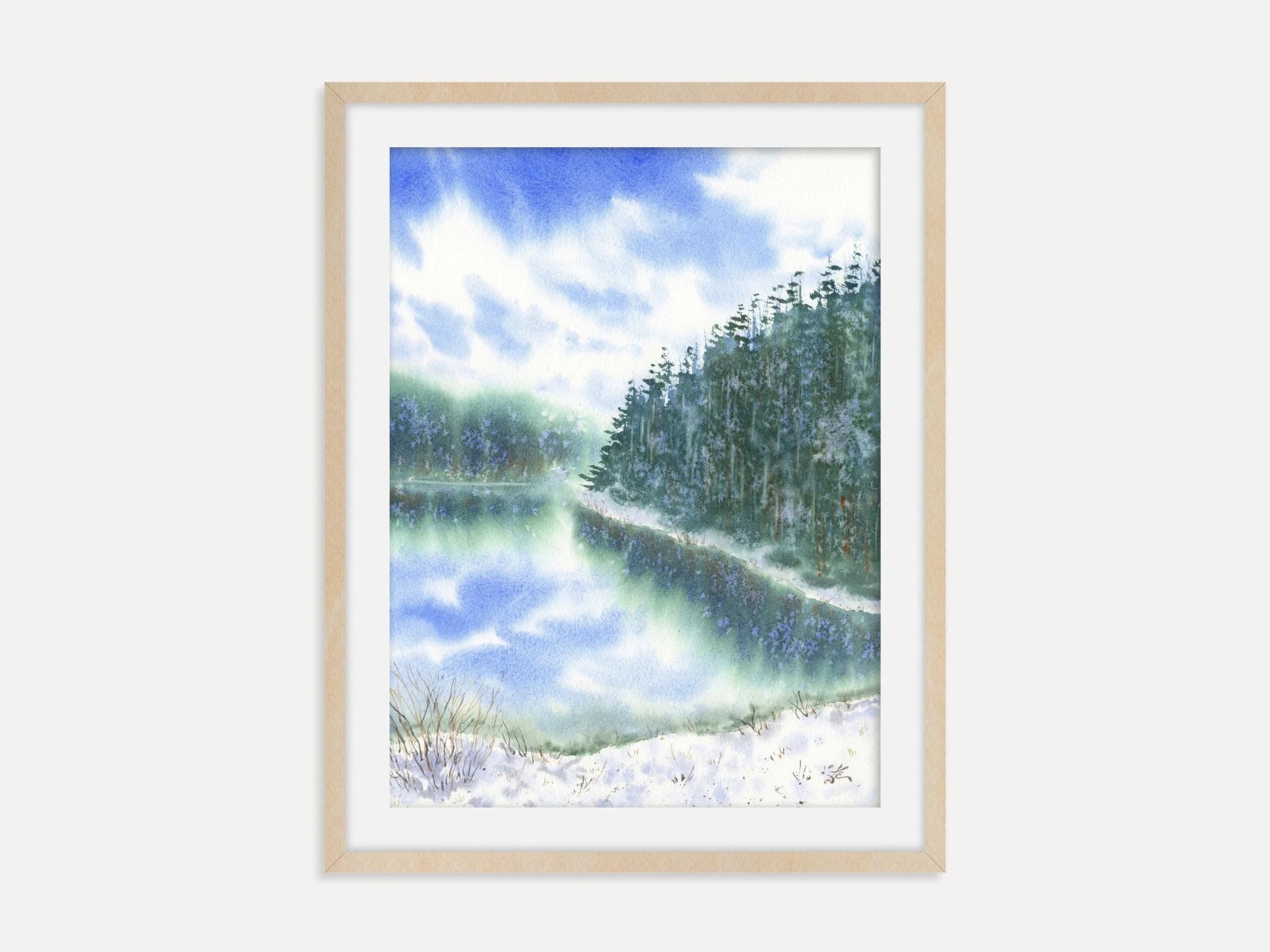 When the Snow Falls Down - Original Watercolor Painting of Wintery Scene with Pine Trees